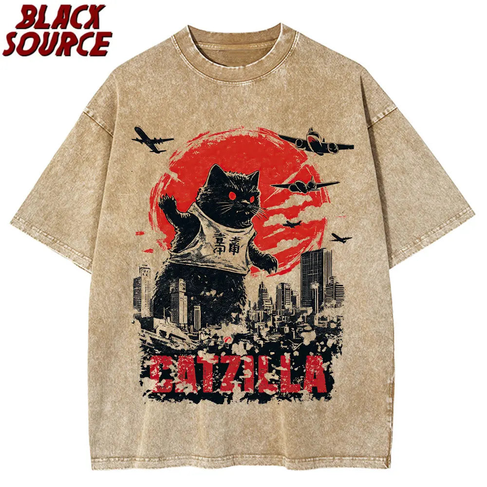 Catzilla — Japan Cat Destroyer Harajuku Oversized Tee - Neon Districts