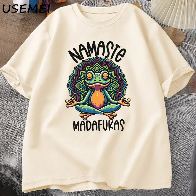 Frog Namaste — Cottagecore Yoga Positive Meme Graphic Tee - Neon Districts