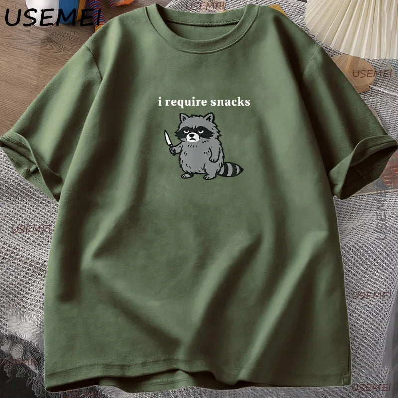 I Require Snacks — Raccoon Meme Graphic Tee - Neon Districts
