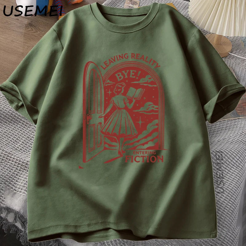 Leaving Reality, Entering Fiction — Bookish Vintage Graphic Tee - Neon Districts