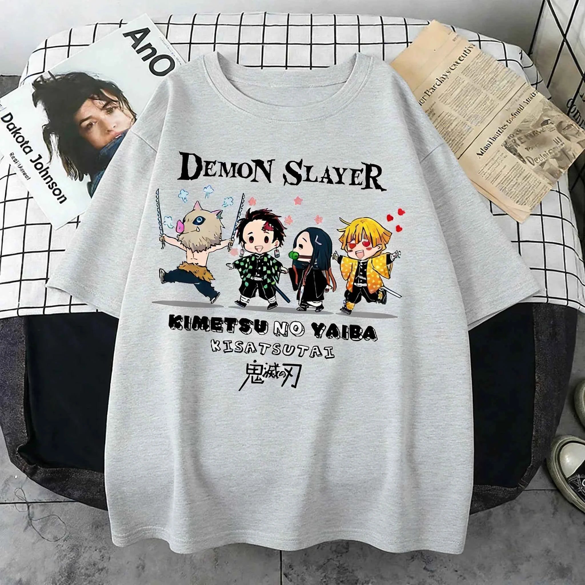 Plus Size Demon Slayer Summer Anime Printed Men, Women T-shirt Casual Parent Child Top Fashion Street Wear Harajuku Style Y2K