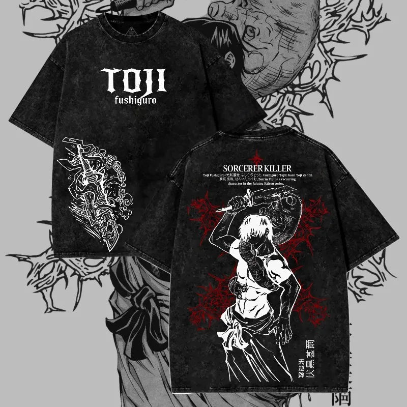 Dark Manga Pattern Tee – Japanese Anime Street Style