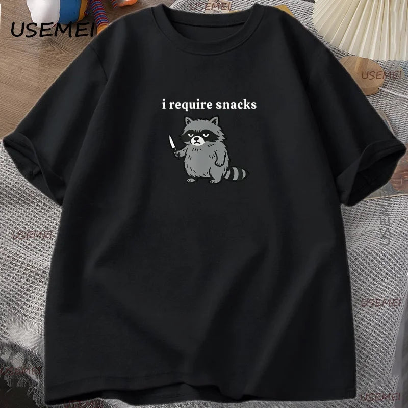 I Require Snacks — Raccoon Meme Graphic Tee - Neon Districts