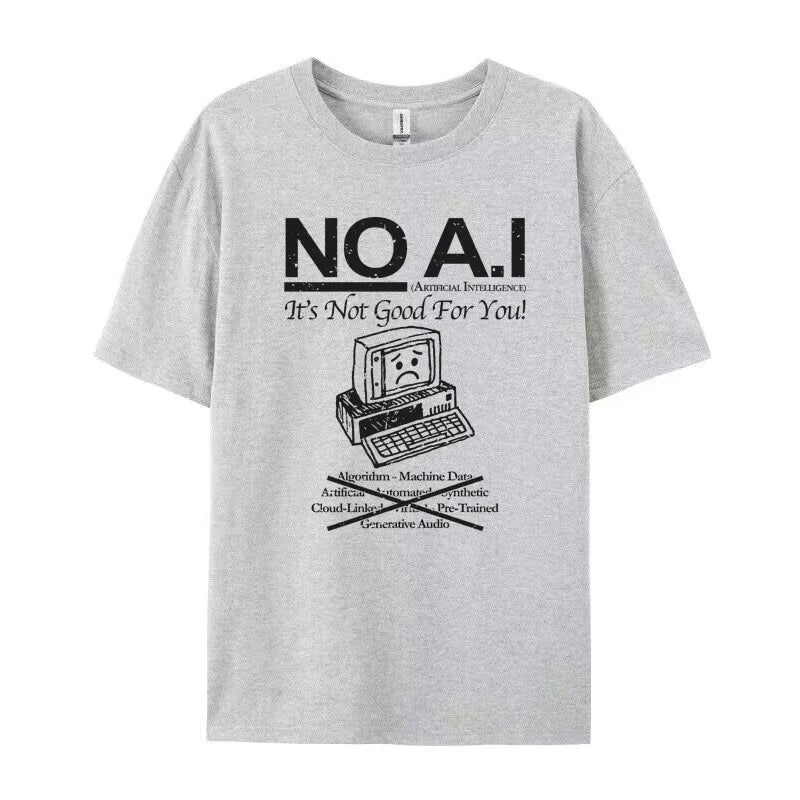 No AI — 90s Retro Anti-AI Hippie Oversized Streetwear Tee - Neon Districts