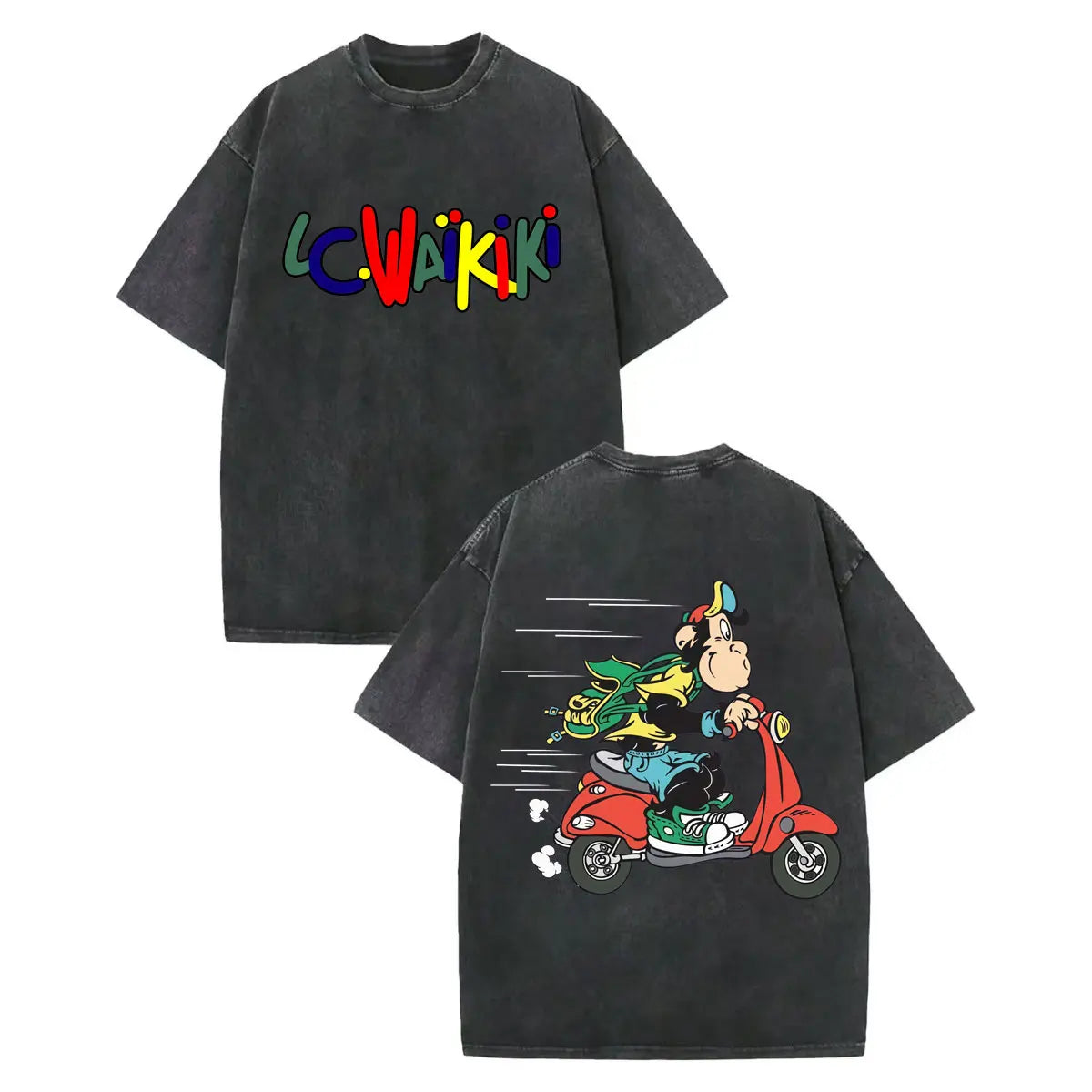 LC Waikiki Monkey — Vintage Washed Y2K Summer Graphic Tee - Neon Districts