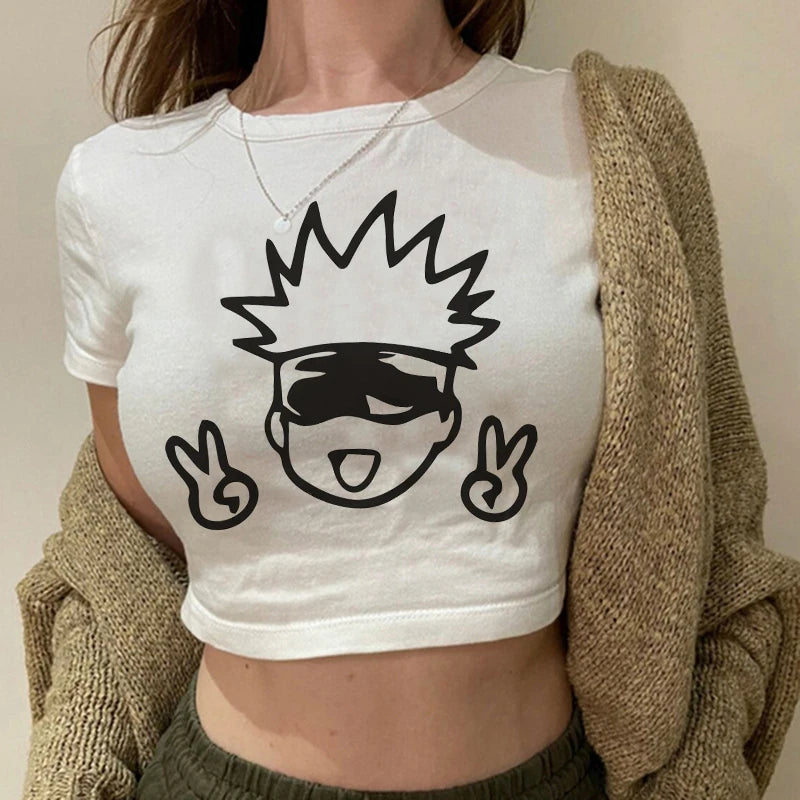 Jujutsu Kaisen Hip-Hop Crop Top – Y2K Gojo & Itadori Tee