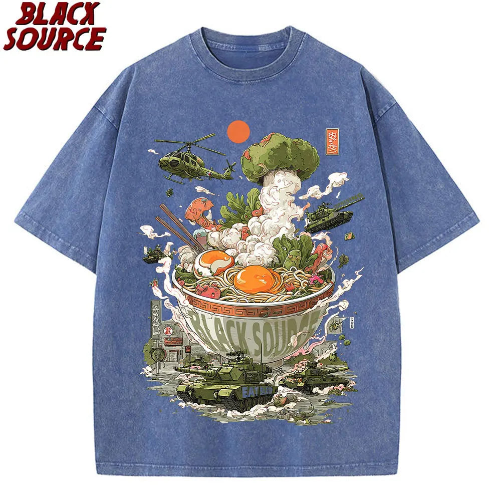Cat Eating Ramen — Vintage Japanese Noodles Graphic Tee - Neon Districts