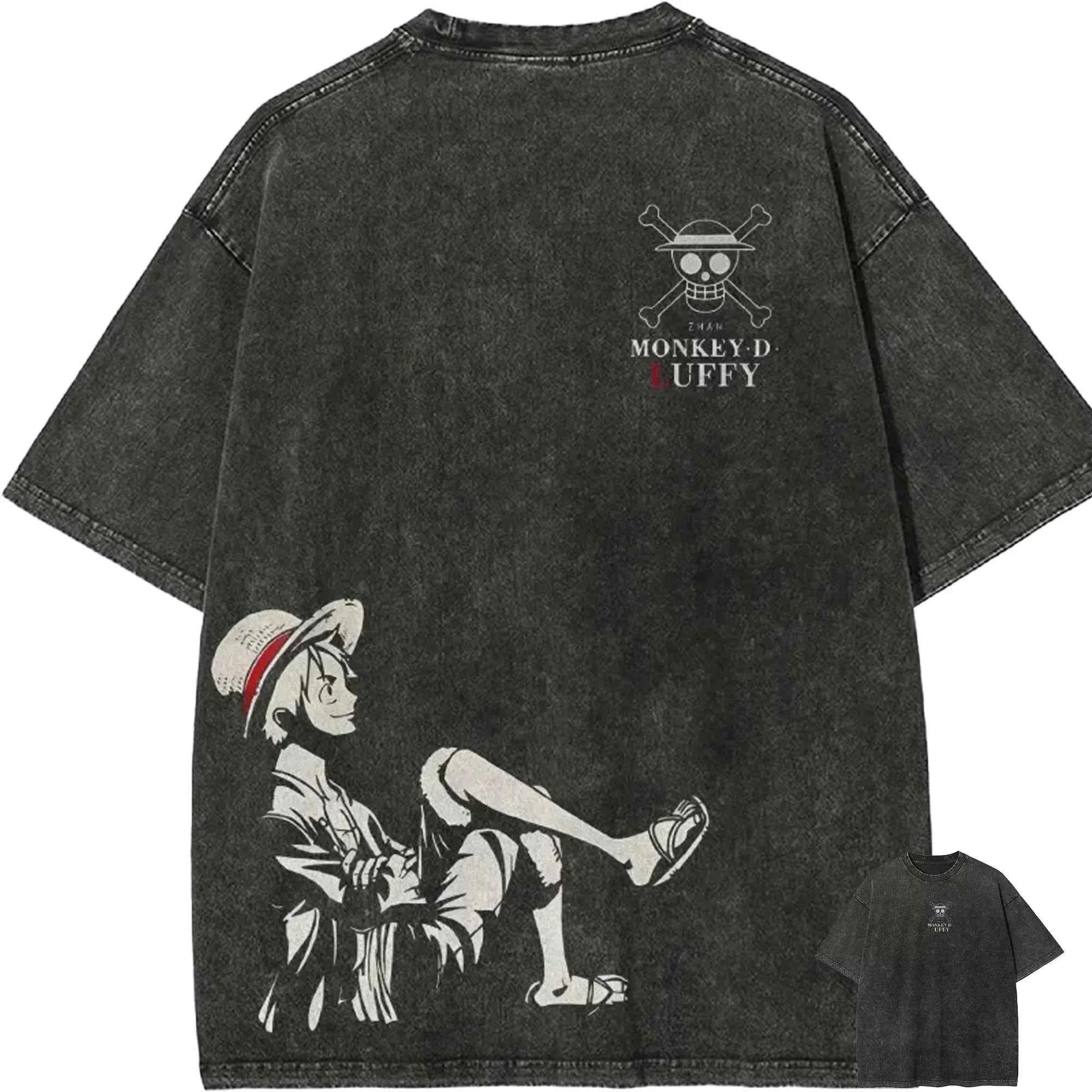 One Piece Luffy Acid Wash Tee – Smiling Pirate King Print