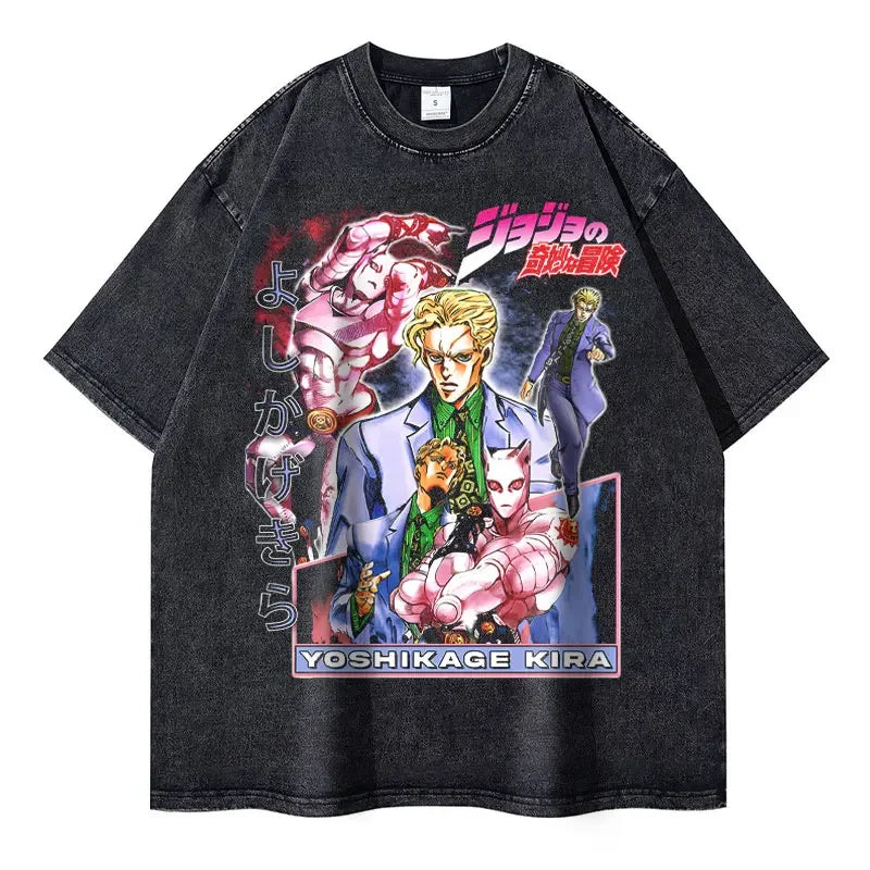 JoJo Steel Ball Run — Gyro Zeppeli Vintage Washed Streetwear Tee - Neon Districts