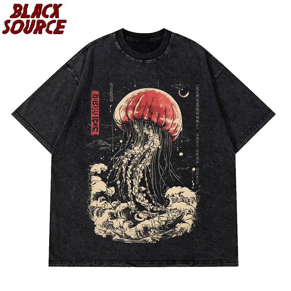 Jellyfish Print Oversized Tee – Japanese Harajuku Vintage Cotton