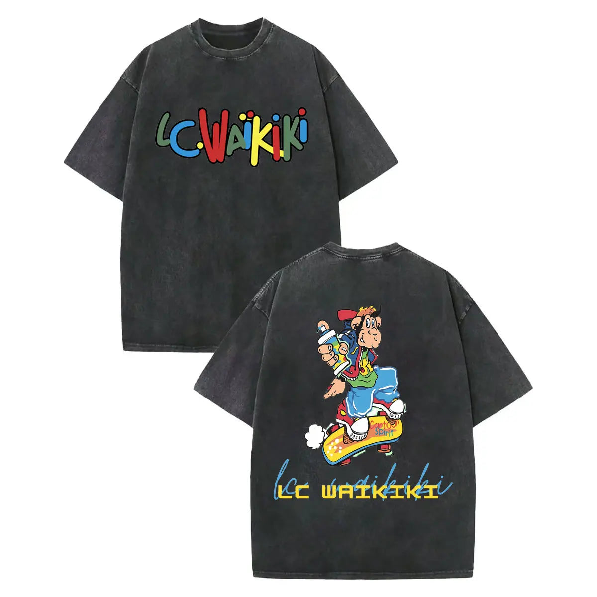 LC Waikiki Monkey — Vintage Washed Y2K Summer Graphic Tee - Neon Districts