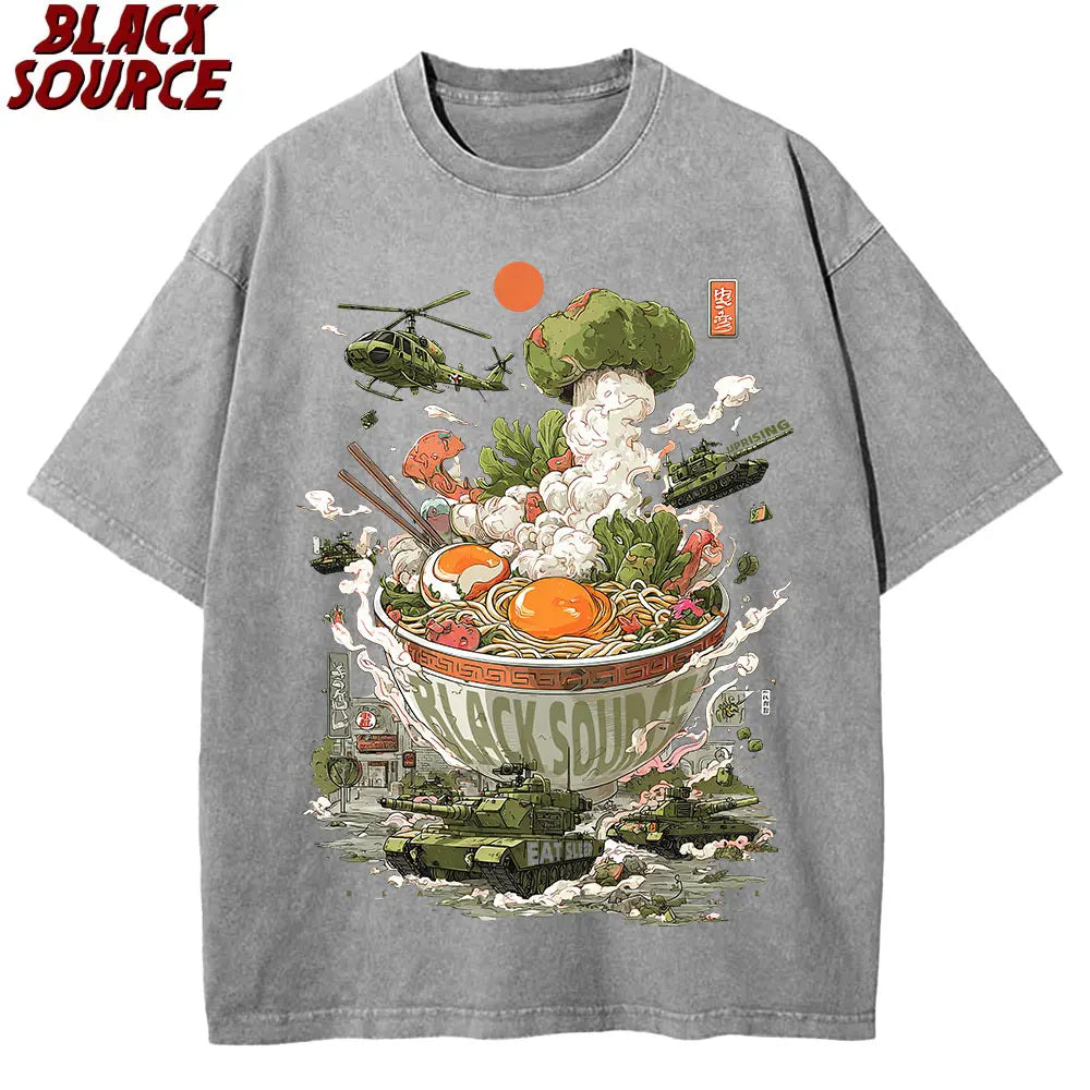 Cat Eating Ramen — Vintage Japanese Noodles Graphic Tee - Neon Districts