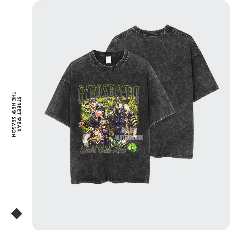 JoJo Steel Ball Run — Gyro Zeppeli Vintage Washed Streetwear Tee - Neon Districts