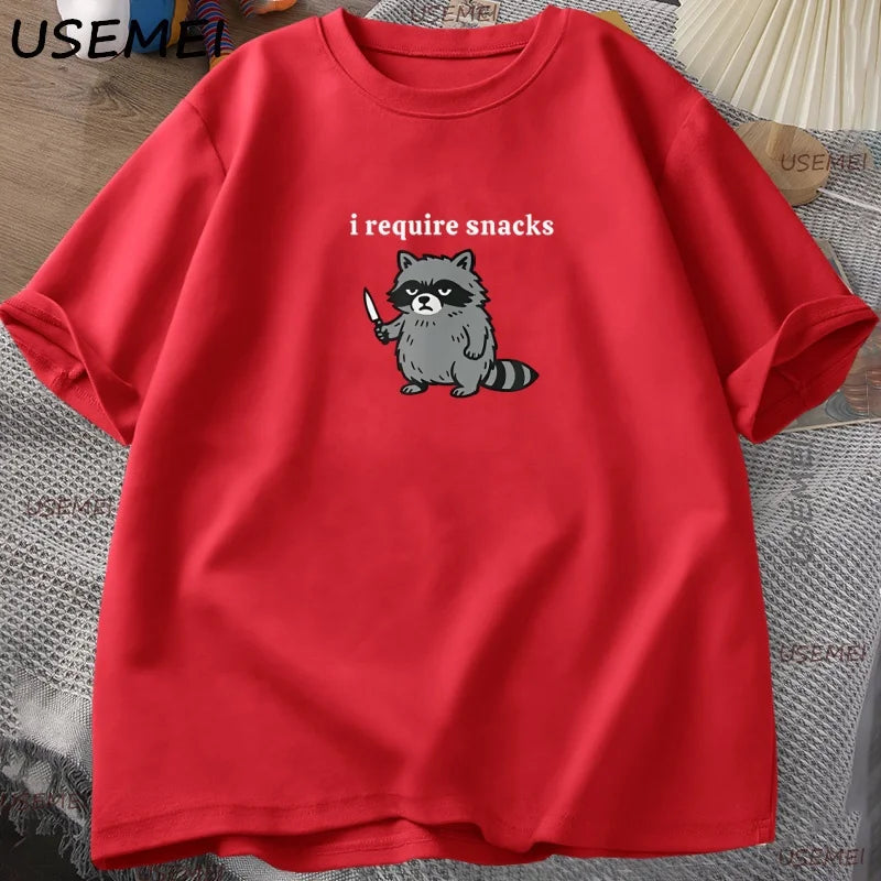 I Require Snacks — Raccoon Meme Graphic Tee - Neon Districts