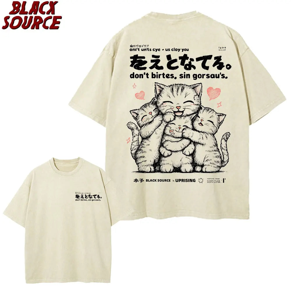 Japanese Kanji Cat — Oversized Korean Street Tee - Neon Districts