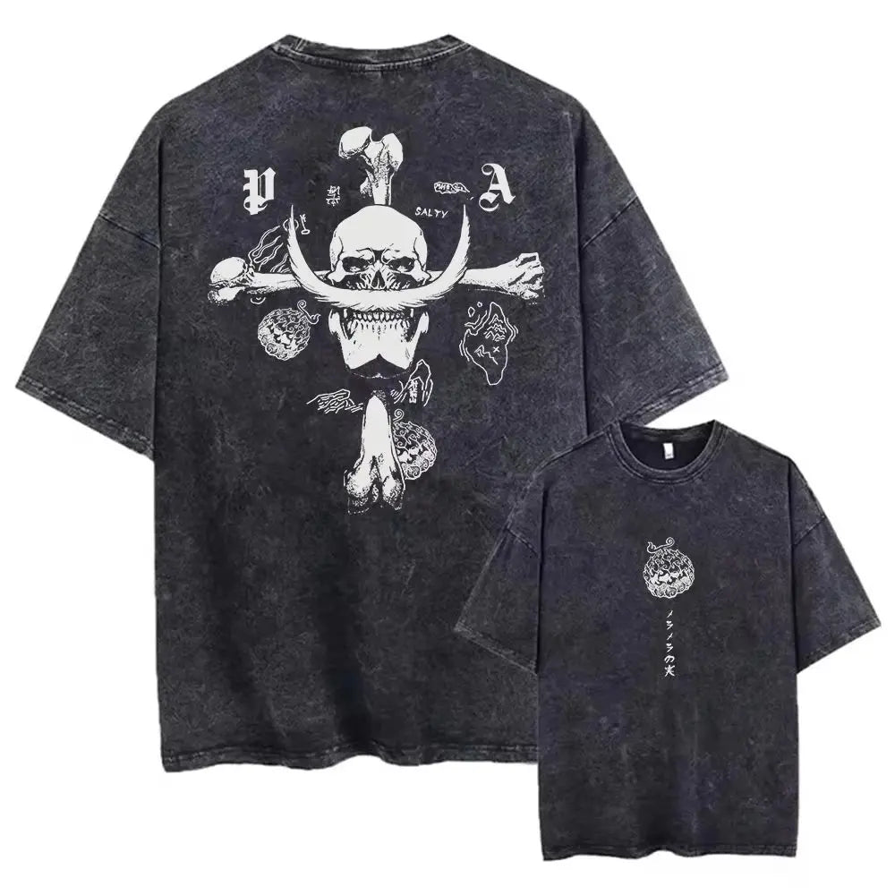 One Piece Skull Vintage Tee – Straw Hat Graphic Streetwear