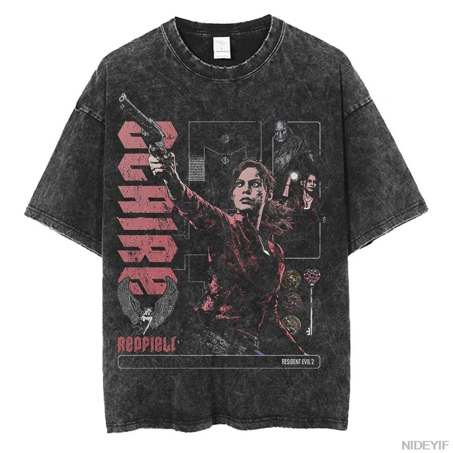 Resident Evil Leon Kennedy Vintage Oversized Tee – Biohazard Print