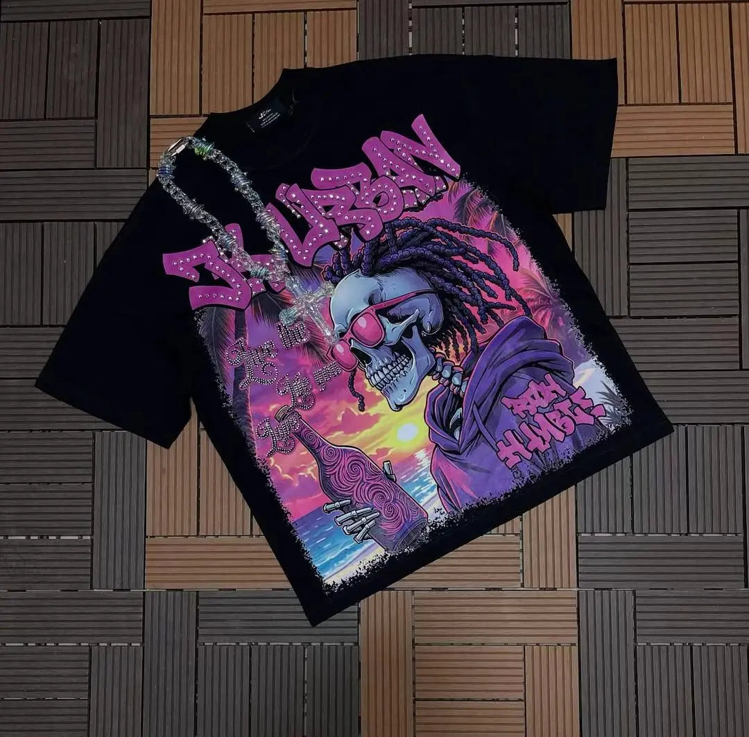 Y2K Harajuku Strawberry Tee - Oversized Anime Girl Graphic Tee - Neon Districts