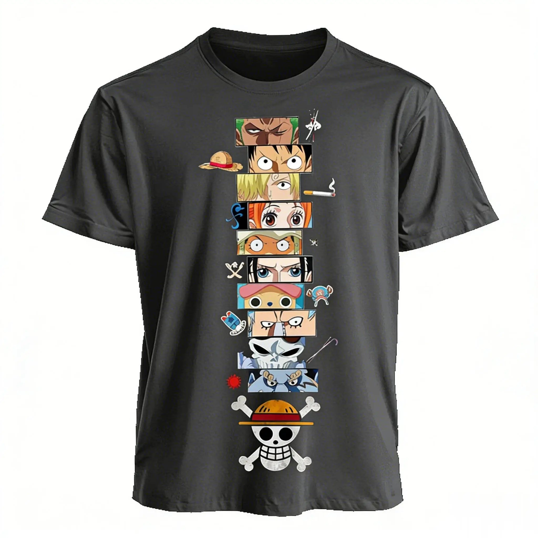 One Piece Graphic Tee – Luffy, Zoro & Ace Harajuku Print