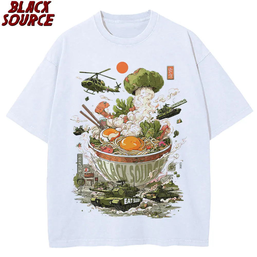Cat Eating Ramen — Vintage Japanese Noodles Graphic Tee - Neon Districts