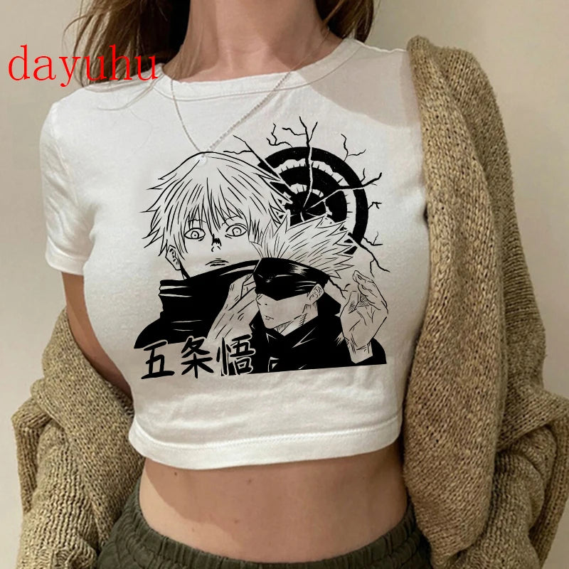 Jujutsu Kaisen Hip-Hop Crop Top – Y2K Gojo & Itadori Tee
