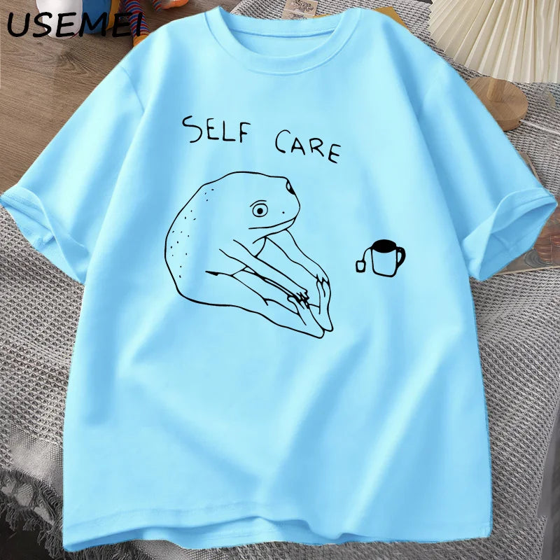 Frog Self Care — Retro Cottagecore Meme Graphic Tee - Neon Districts