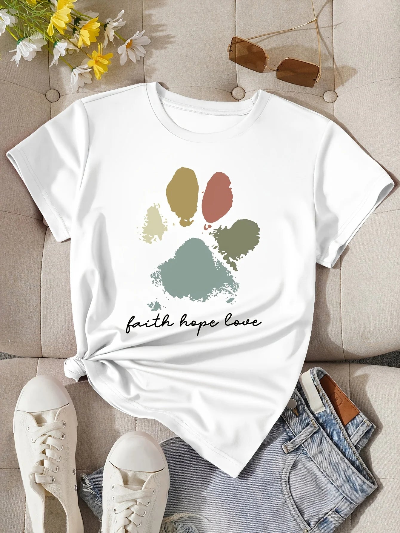 Faith Hope Love Paw Print Tee - Neon Districts