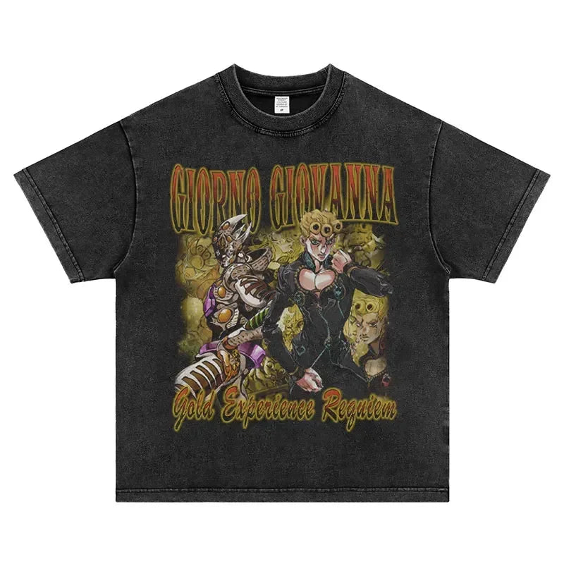 JoJo Steel Ball Run — Gyro Zeppeli Vintage Washed Streetwear Tee - Neon Districts