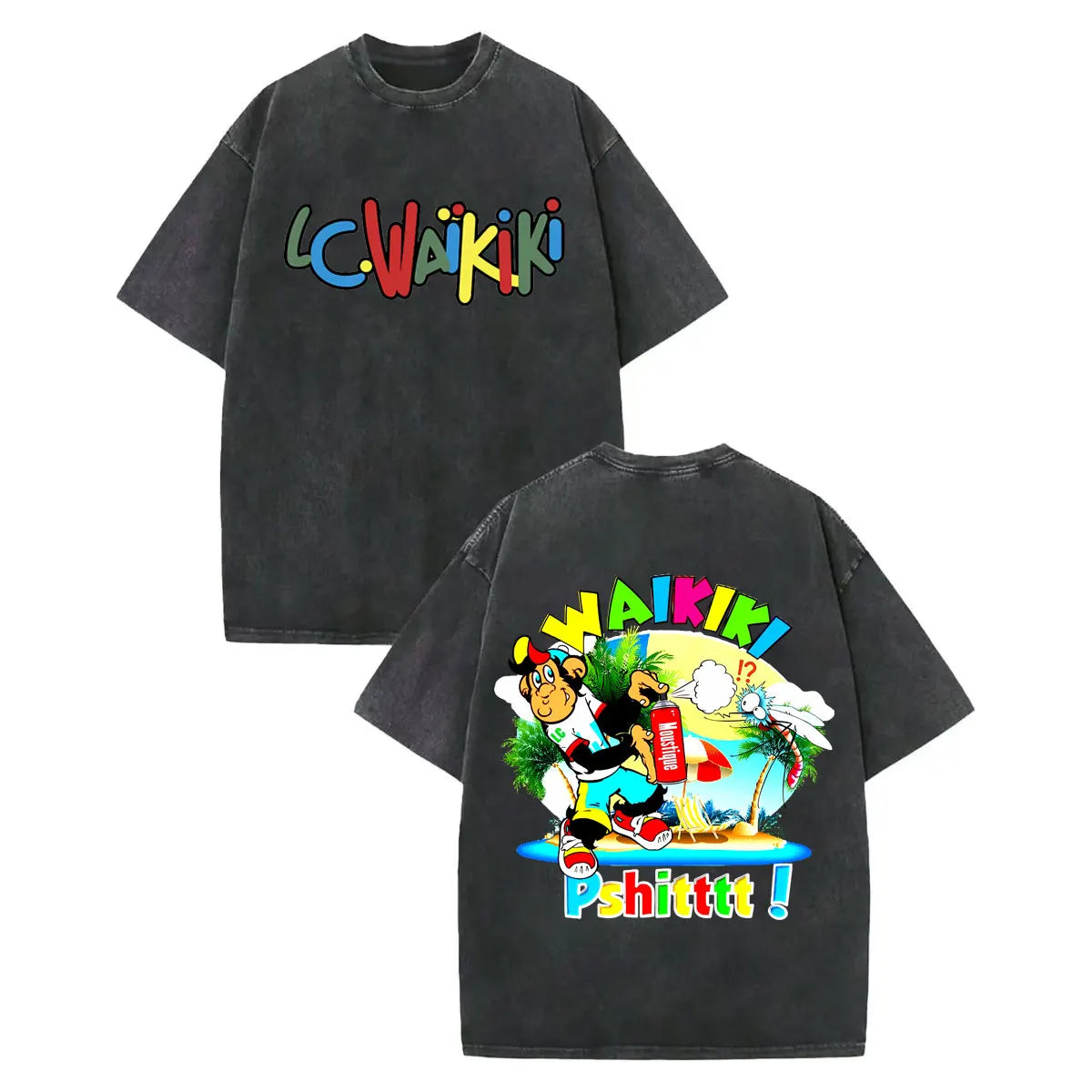 LC Waikiki Monkey — Vintage Washed Y2K Summer Graphic Tee - Neon Districts