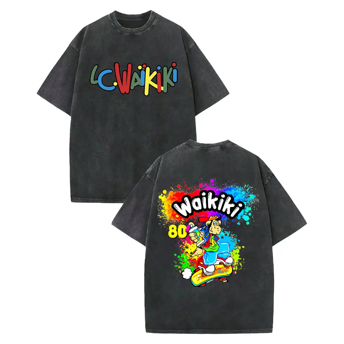 LC Waikiki Monkey — Vintage Washed Y2K Summer Graphic Tee - Neon Districts