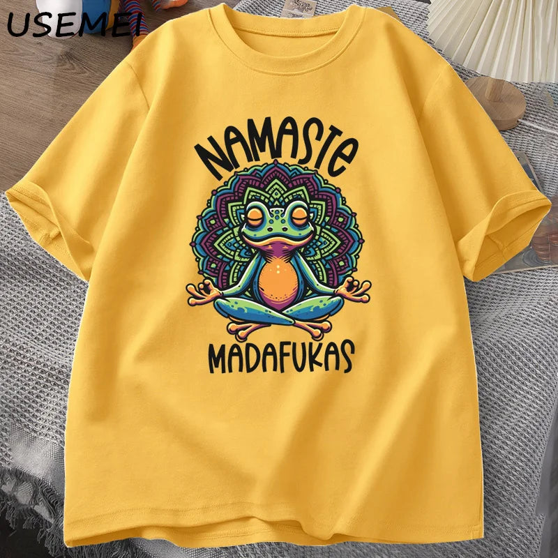 Frog Namaste — Cottagecore Yoga Positive Meme Graphic Tee - Neon Districts