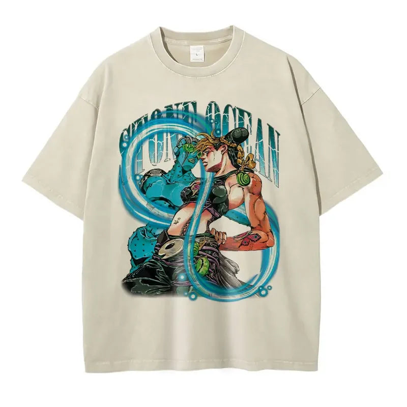 JoJo Steel Ball Run — Gyro Zeppeli Vintage Washed Streetwear Tee - Neon Districts