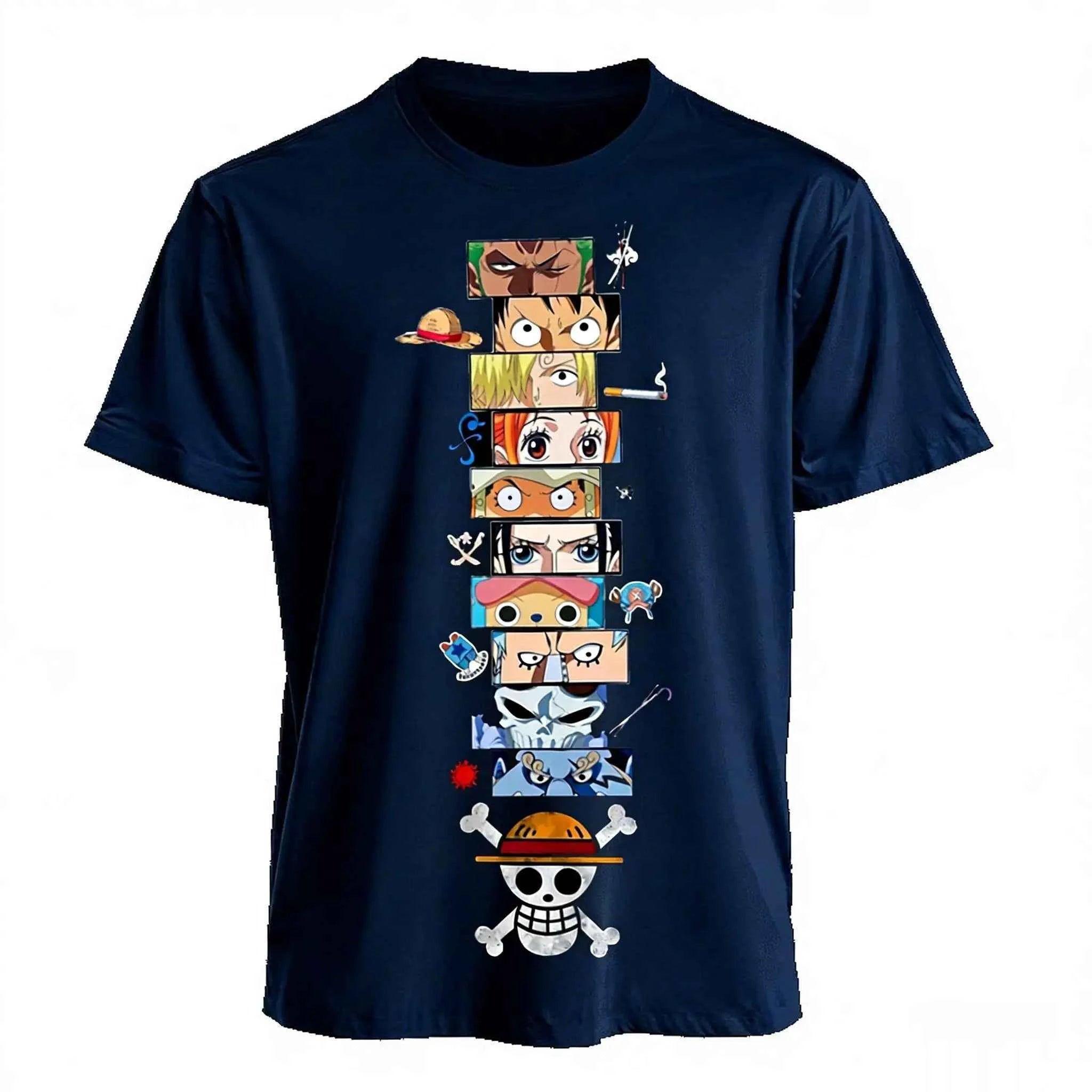 One Piece Graphic Tee – Luffy, Zoro & Ace Harajuku Print