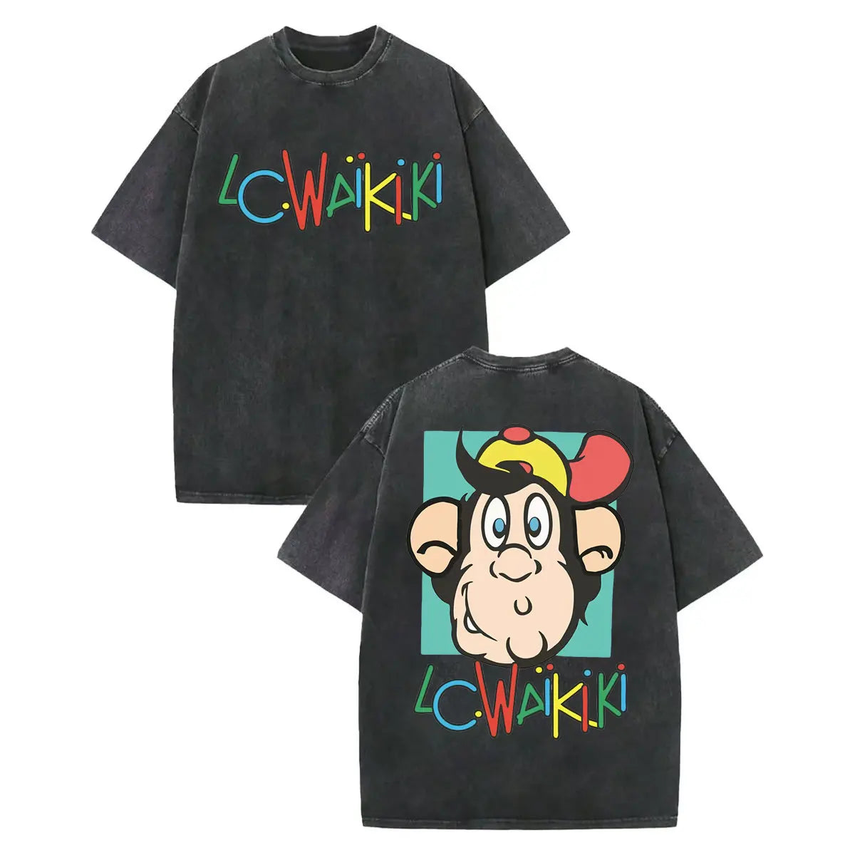 LC Waikiki Monkey — Vintage Washed Y2K Summer Graphic Tee - Neon Districts