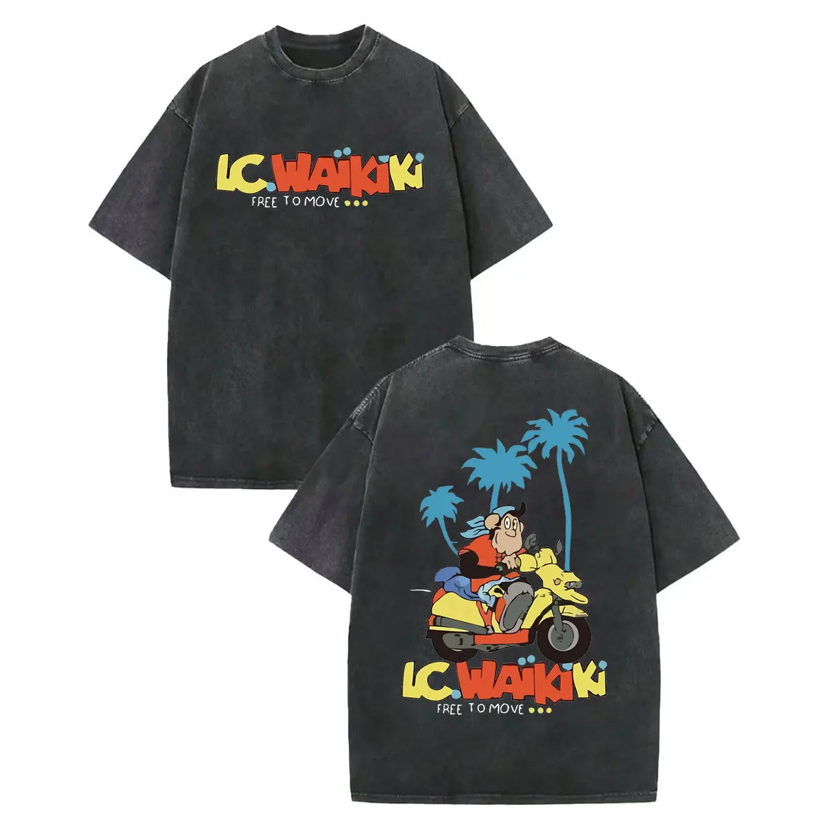 LC Waikiki Monkey — Vintage Washed Y2K Summer Graphic Tee - Neon Districts