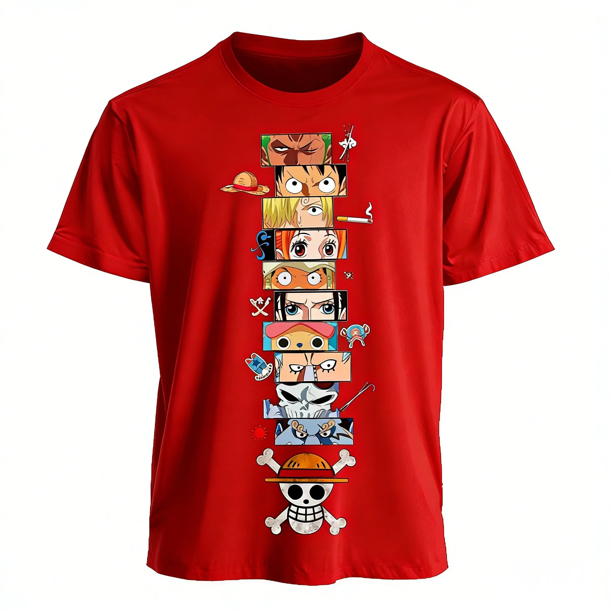 One Piece Graphic Tee – Luffy, Zoro & Ace Harajuku Print