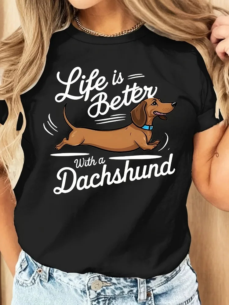 Dachshund Pattern Y2K Plus Size Tee - Neon Districts