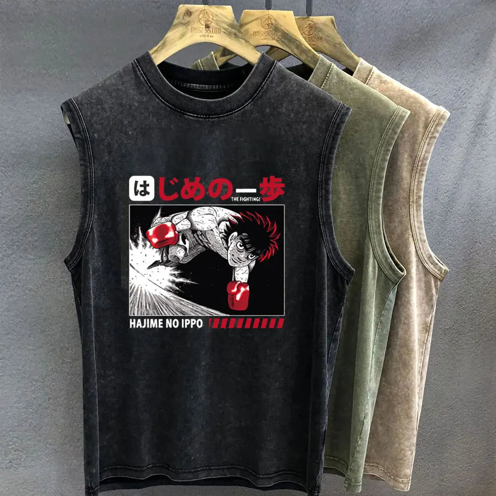 Hajime no Ippo — Vintage Washed Gym Tank Top - Neon Districts