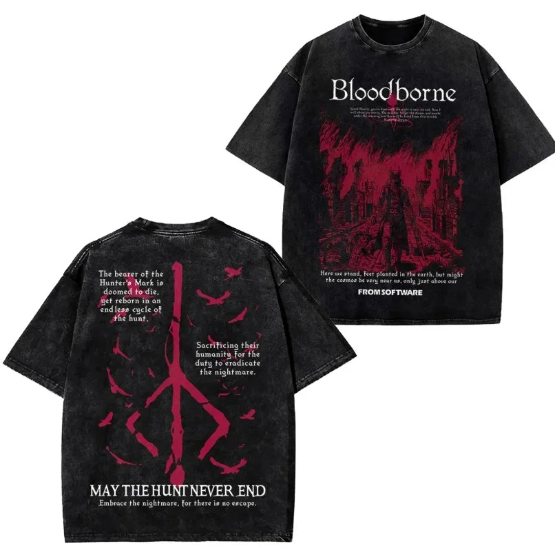 Retro Game Print Washed Tee – American Street Hip-Hop Oversized