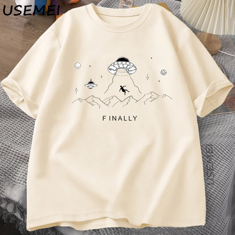 Alien Abduction Finally — UFO Humor Harajuku Oversized Graphic Tee - Neon Districts
