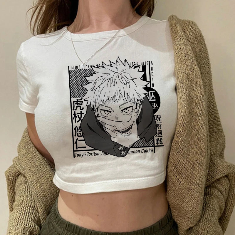 Jujutsu Kaisen Hip-Hop Crop Top – Y2K Gojo & Itadori Tee