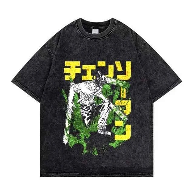 Chainsaw Man Retro Washed Hip-Hop Tee