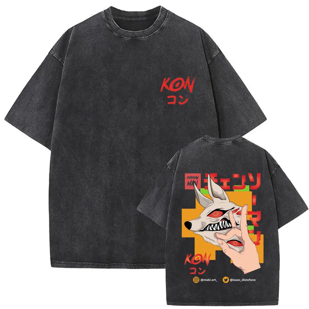 Chainsaw Man Denji & Pochita Vintage Tee – Washed Oversized Anime