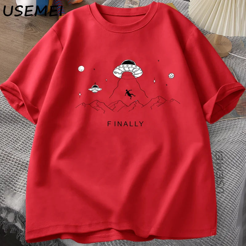 Alien Abduction Finally — UFO Humor Harajuku Oversized Graphic Tee - Neon Districts