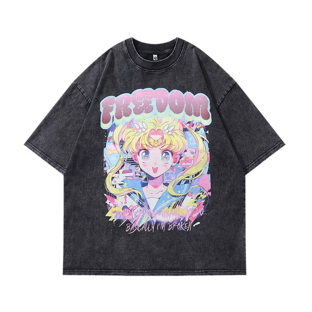 Sailor Moon — Vintage Washed Harajuku Oversized Tee - Neon Districts