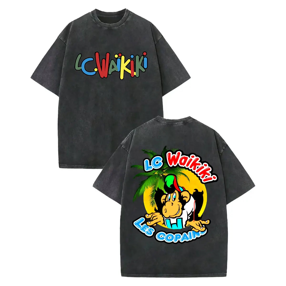 LC Waikiki Monkey — Vintage Washed Y2K Summer Graphic Tee - Neon Districts