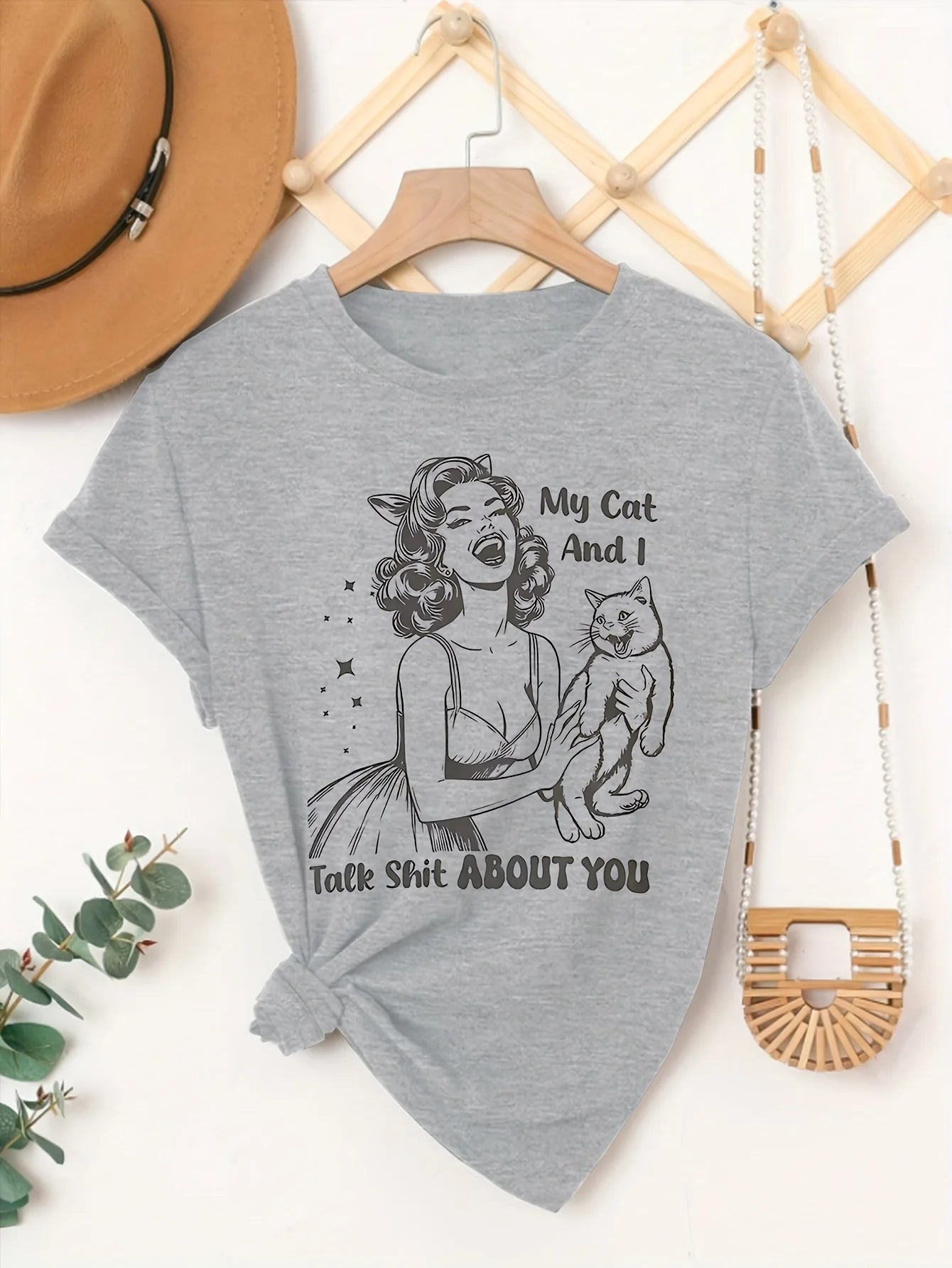 Retro Cartoon Cat & Woman — Vintage Women's Graphic Tee - Neon Districts