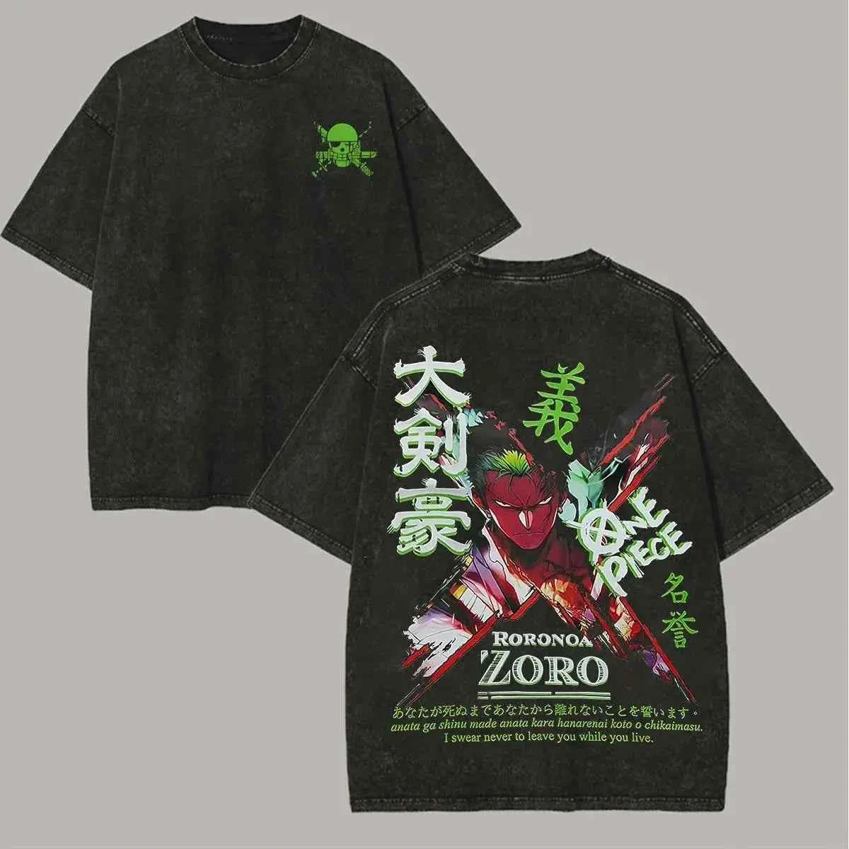 One Piece Vintage Wash Tee – Zoro, Luffy & Sanji Print