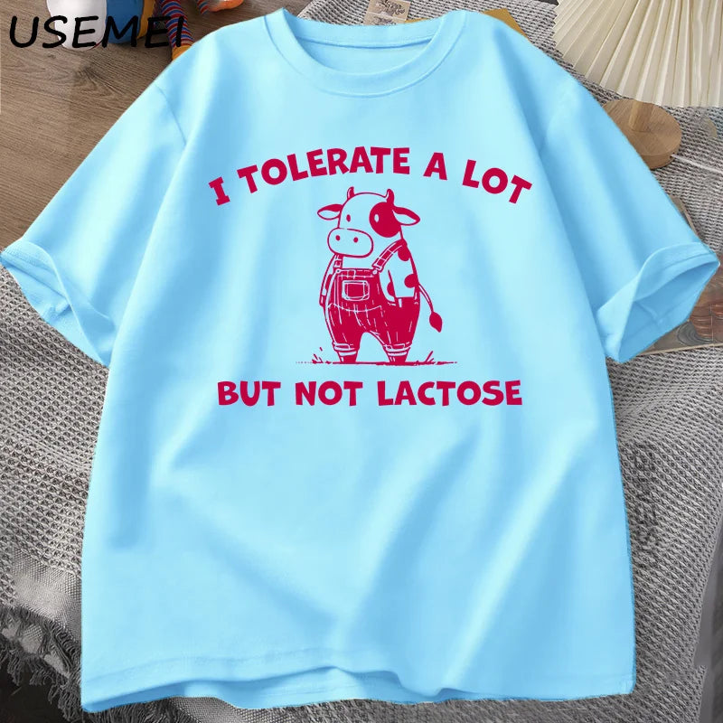 Lactose Intolerant — Cute Cow Y2K Humor Meme Graphic Tee - Neon Districts