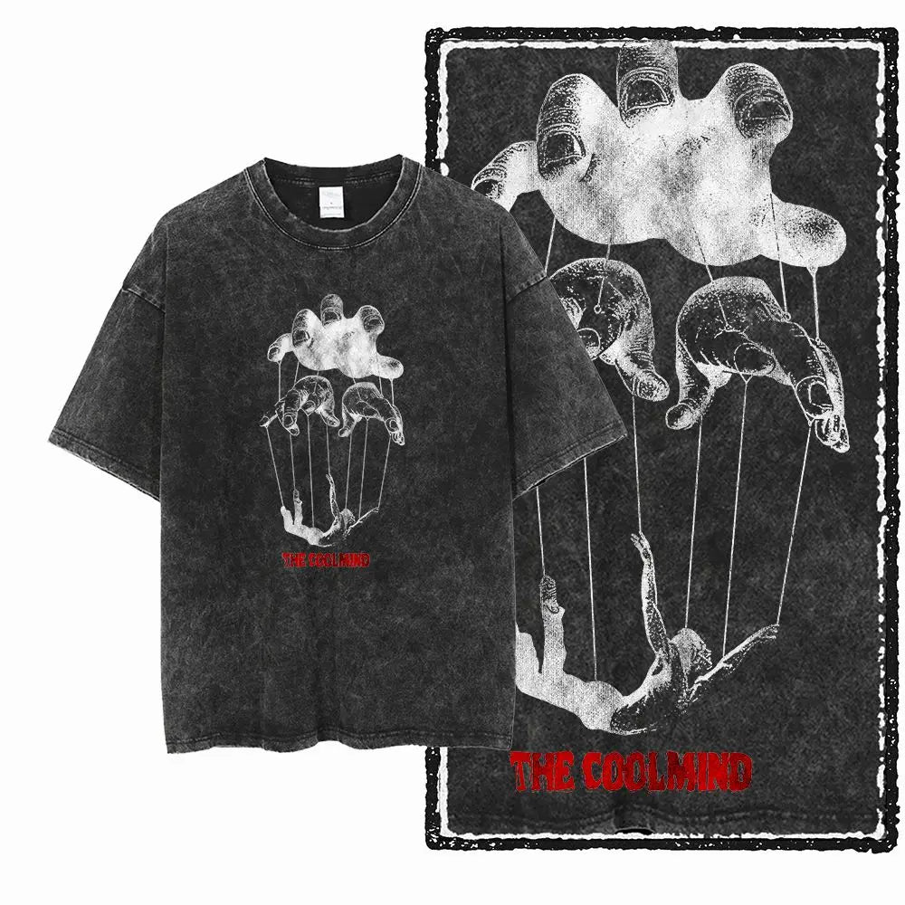 G12 Acid Washed Black Streetwear Tee – Oversized Vintage O-Neck